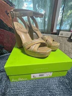 Sam Edelman Kayna Natural Raffia Platform Heel Sandals Size 10M